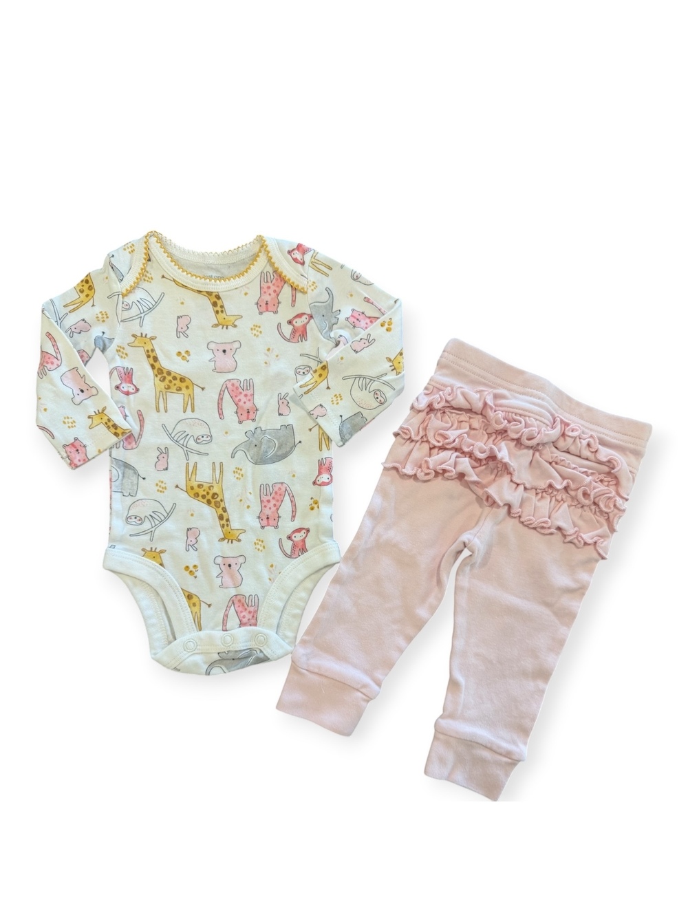 Carter's 3M Animal Print Bodysuit and Garanimals 3-6M Pink Ruffle Pants Set